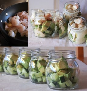 Cucumber avo chilli prawn pots with pinkish mayo...